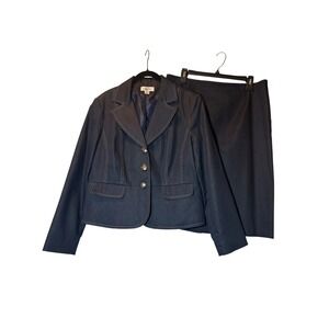 Isabella Suits Womens 14 Indigo Blue Skirt Suit Set Blazer Pencil Skirt Stretch